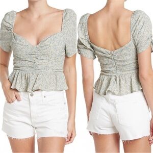 Astr the Label Puff Sleeve Ditsy Floral Top Blouse